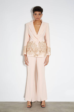 Embellished Double-Breasted Tailored Blazer