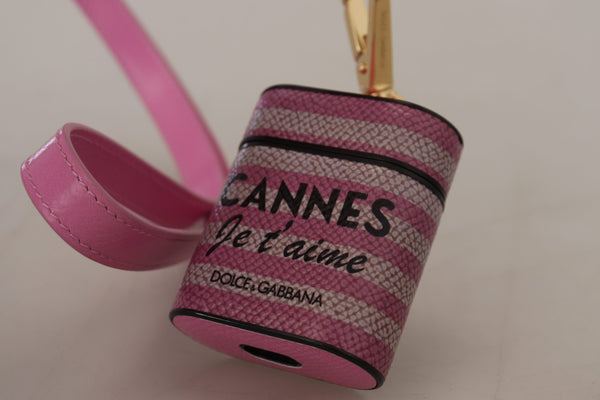Pink Black Leather Strap Gold Metal Logo Airpods Case