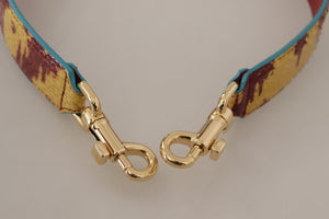 Yellow Red Leather Gold Tone Shoulder Strap