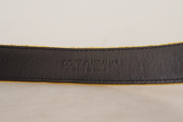 Mustard Velvet Gold Logo Engraved Metal Buckle Belt