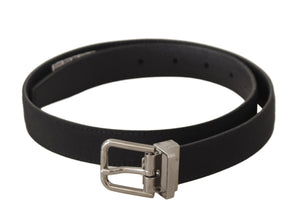 Black Canvas Leather Silver Tone Metal Buckle Belt