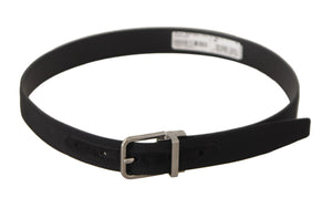 Black Canvas Leather Silver Tone Metal Buckle Belt
