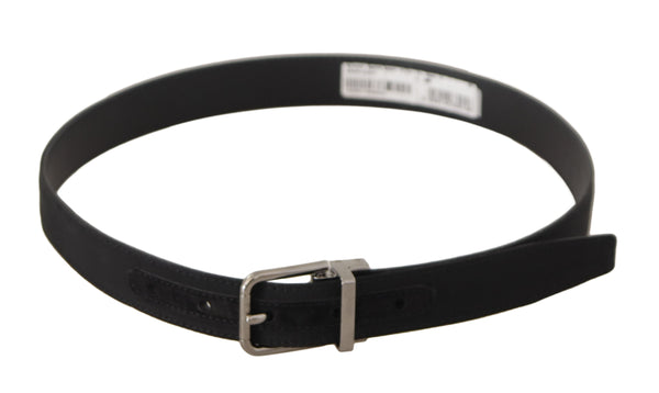Black Canvas Leather Silver Tone Metal Buckle Belt