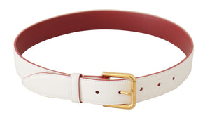 White Calf Leather Two-Toned Gold Metal Buckle Belt