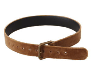 Brown Velvet Bronze Vintage Logo Metal Buckle Belt