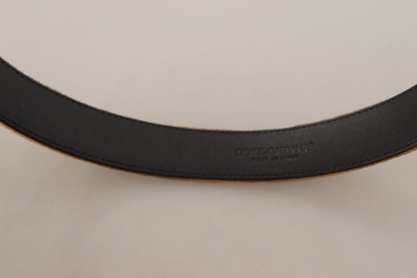 Brown Velvet Bronze Vintage Logo Metal Buckle Belt