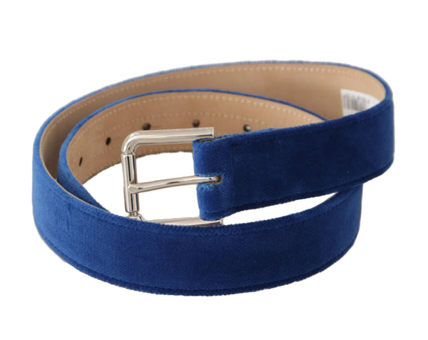 Blue Velvet Silver Logo Engraved Metal Buckle Belt