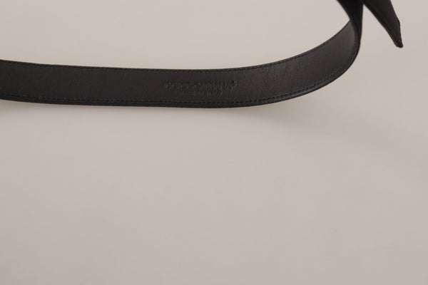 Black Calfskin Leather Vintage Metal Buckle Belt
