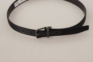 Black Calfskin Leather Vintage Metal Buckle Belt