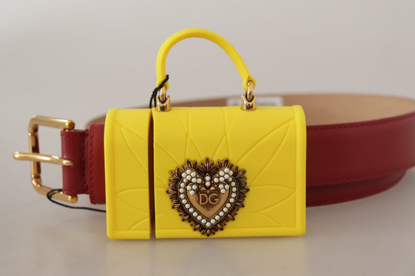 Red Leather Yellow DEVOTION Heart Bag Buckle Belt