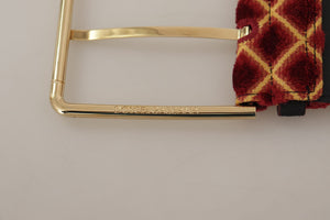 Multicolor Wide Leather Floral Gold Metal Buckle Belt