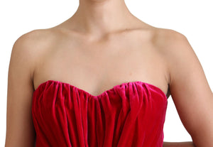 Pink Viscose Stretch Strapless A-line Dress