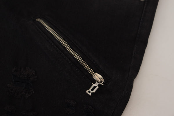 Black Cotton Mid Waist Skinny Slim Fit Denim Jeans