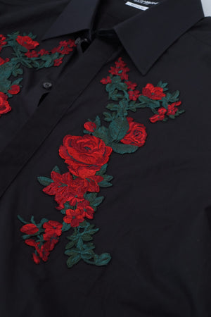 Black Floral Embroidery Men Long Sleeves GOLD Shirt