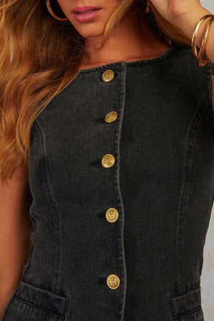 Smart sophisticated Buttons down Split Hem Denim vest top