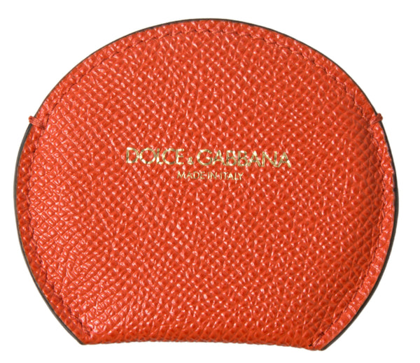 Orange Calfskin Leather Round Logo Hand Mirror Holder