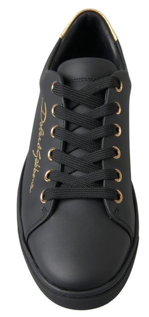 Black Gold Leather Classic Sneakers Shoes