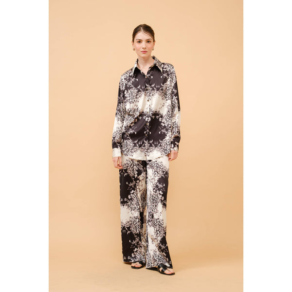Baroque Leopard Print Satin Button-Up Shirt