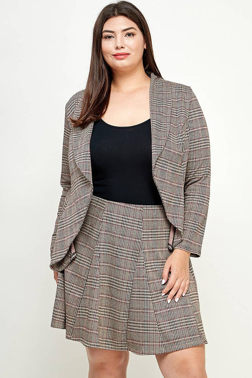 Plaid Open-Front Draped Blazer