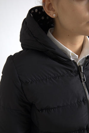 Black Polyester Hooded Reversible Jacket