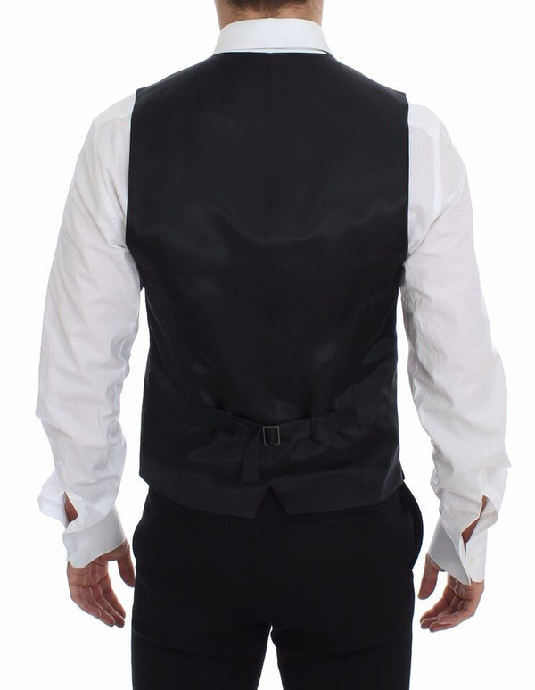 Gray Striped Wool Logo Vest Gilet Weste