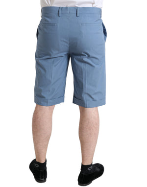 Sky Blue Cotton Folded Hem Men Bermuda Shorts