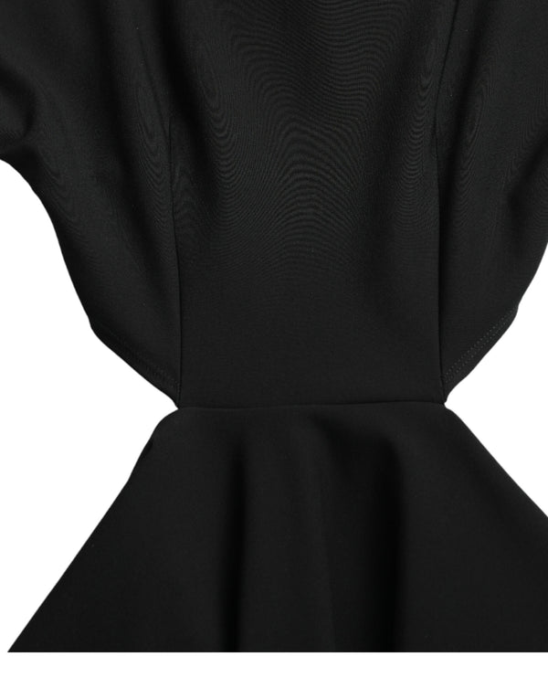 Black Viscose Cut Out A-line Long Sleeves Mini Dress