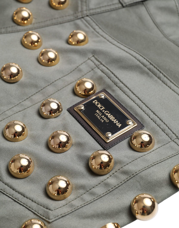 Green Embellished Cotton High Waist Hot Pants Shorts