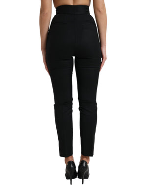 Black Wool High Waist Tapered Pants