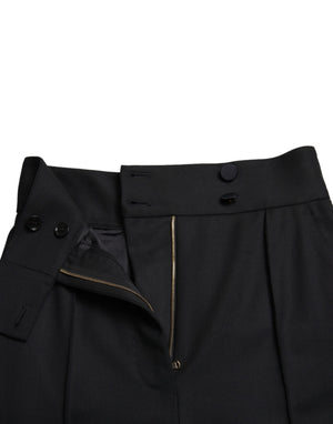 Black Wool High Waist Tapered Pants