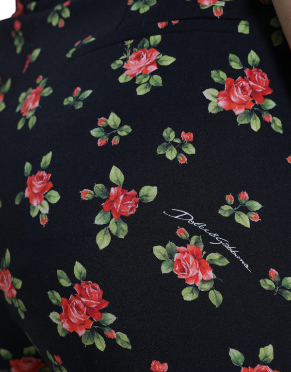 Black Floral Wool High Waist Tapered Pants