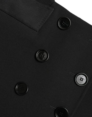 Black Wool Button High Waist Aline Mini Skirt