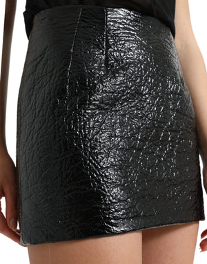 Black Cotton High Waist Fitted Mini Skirt