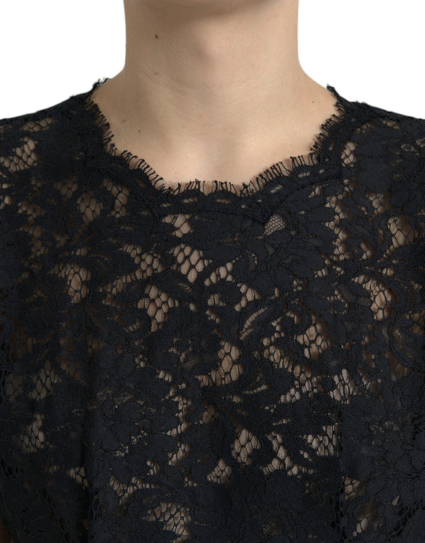 Black Floral Lace Cotton A-line Mini Dress
