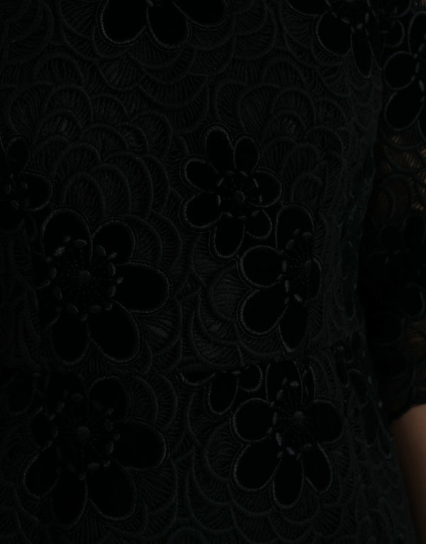 Black Floral Lace Cotton Bodycon Dress