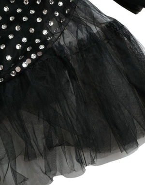 Black Crystal Embellished A-line Gown Dress