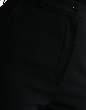 Black Wool High Waist Tapered Pants