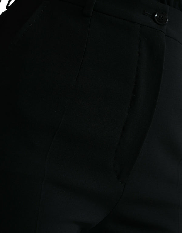 Black Wool High Waist Tapered Pants