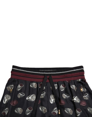 Black Ring Silk Jogging Trousers Pants