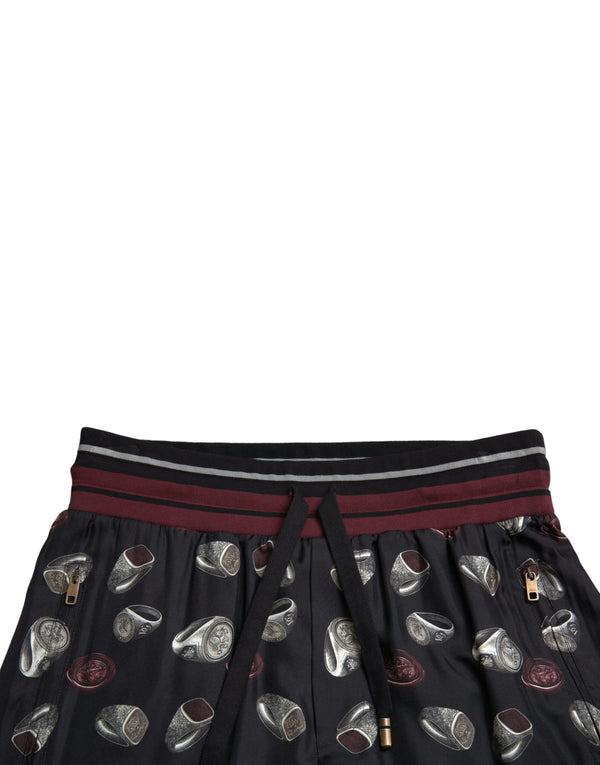 Black Ring Silk Jogging Trousers Pants