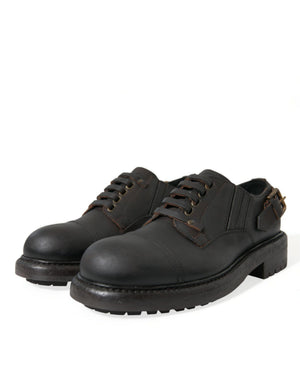 Brown Leather Lace Up Derby Men Dress Shoes