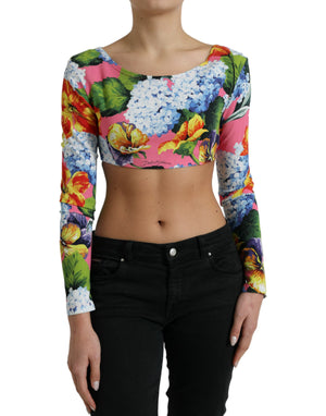 Multicolor Floral Long Sleeves Cropped Top