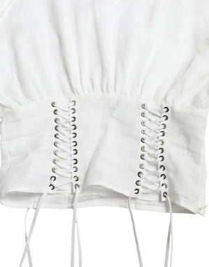 White Cotton Corset Cropped Long Sleeves Topclothing