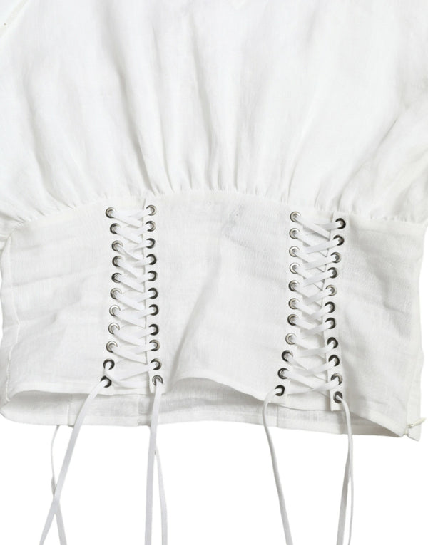 White Cotton Corset Cropped Long Sleeves Topclothing
