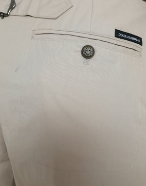 Beige Cotton High Waist Tapered Pants