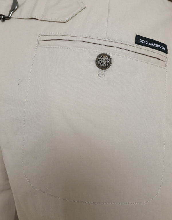 Beige Cotton High Waist Tapered Pants