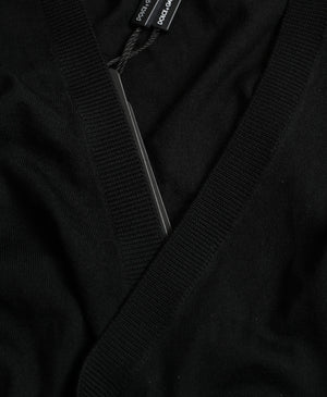 Black Wool V-neck Crossed Cardigan Sweater