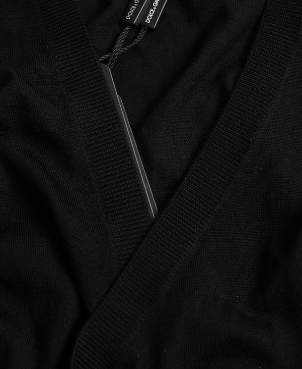 Black Wool V-neck Crossed Cardigan Sweater