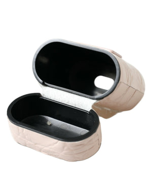 Light Pink Calf Leather Metal Logo Plaque Airpods Case