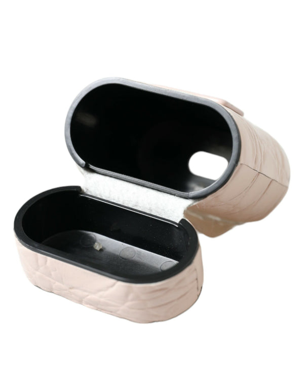 Light Pink Calf Leather Metal Logo Plaque Airpods Case